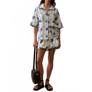 NEW SANCIA celesta button down shirt in palm print